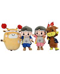 よしなかくん、ともえちゃん、火牛のカーくん、火牛のモーちゃん